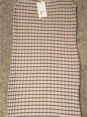 a new day Beige Ribbed Pencil Dress with Navy Grid- Large